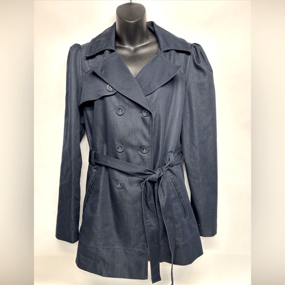 Sears Jackets & Blazers - Dead stock dark Y2K blue denim mini trenchcoat from Sears Size large NWT